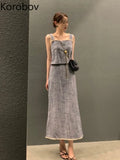 Simple Temperament Suspenders Off The Shoulder Tassel Lace Vest+High Waist Thin Skirt Two Piece Sets Womens