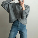 Stylish Criss-Cross Knitted Jumpers Top Women Sweater Autumn Winter Half Turtleneck Women's Sweaters Pullovers Loose Female