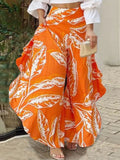 Set Women Solid Slash Neck Full Sleeve Off Shoulder Tops Two Piece Sets Loose Casual Print Long Pants High Waist 2024-Outfit