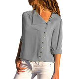 fall new 6 color buttons irregular long sleeve women's Chiffon shirts fashion Tilted collar ladies chiffon
