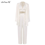 Fashion Women Satin Trousers Solid Pleated High Waist Trousers Female Spring 2022 Wide Leg Pants Ladies Party