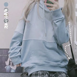 Deeptown Kawaii Hoodie Women Korean Pink Sweatshirt Long Sleeve Patchwork Top Oversized Soft Girls Cotton Pullover Leisure