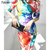 Women Pencil Dress Summer Vintage Floral Print Short Sleeve Slit Slim Midi Party Commute Robe Femme Ladies Mujer