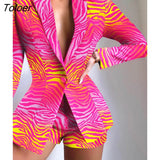 Women's Suit Office Sets Women Long Sleeve Button Slim Blazer Coat + Short Pants Two-piece 2022 Fashion Print
