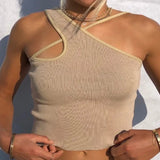 Asymmetrical Vintage One Shoulder Crop Top Y2K Camisole Solid Casual Cute Cropped Shirts Vest Knitted Basic