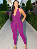 Summer Sexy Pink Jumpsuits For Women 2022 Halter Sleeveless Backless Bodycon Blue One Piece Outfits Rompers Women