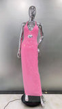 Elegant Fashion Show-Back V Sling Hanging Neck Sleeveless Hot-Slam Drill Long-Smmed Ass Dress Evening Dress Women's