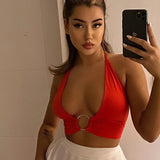 Summer Sexy Low Chest Deep V Neck Corset Tops Women Solid Black Stretchy Bandage Backless Slim Wild Basic Camisole Female