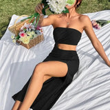 Toloer Women's Fashion Trend With Chest Empty Side Open Slit Kink Sexy