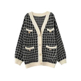 Brand Plaid Sweater Za Women Loose Casual Pockets Cardigan Winter Spring Outwear Female Tops Chandails 2021 Truien