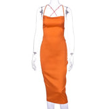 2020 Satin Sleeveless Cross Lace Up Backless Sexy Mid-Calf Dress Women Spaghetti Strap Dresses Club Party Outfits