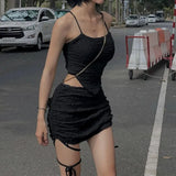 2022 Y2K Aesthetics Sexy Two Piece Sets Fashion Kawaii Halter Crop Tops Drawstring Low Waist Mini Skirts Women