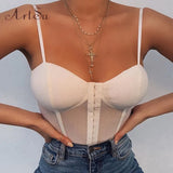 Sexy Backless Mesh Bustier Corset Bodysuit Summer Sleeveless Sheer Women's Bodysuits 2020 Summer Female Tops