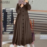 Casual Solid Puff Sleeve Ladies Kaftan Sundress ZANZEA Vintage Chiffon Dress Women 2022 Spring Ruffle Maxi