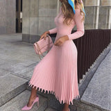 2022 New Autumn And Winter New Fashion Temperament Women's Mid-Length Sweater Knitted Solid Color Pleated