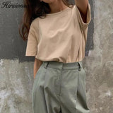 Basic Cotton T Shirt Women Summer New Oversized Solid Tees 7 Color Casual Loose Tshirt Korean O Neck Female