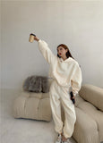 2022 Spring Women Hoodies Sweatshirt Tracksuit Fleece Cotton 2 Pieces Sets Female Pants
