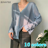 Women Knit Solid Simple Female See-through Sun Protection Long Sleeves Casual Summer Newest Popular Loose Elegant