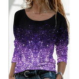 Long Digital Printing Sleeve Loose Neck Casual Pullover Print