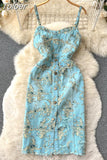 Women Denim Dress Summer New Sexy Straps Skinny Short Skirt Blue Korean Fashion Classic Printed Streetwear Strapless Jean