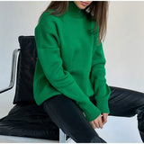 Women Turtleneck Knitted Sweater Casual Loose Long Sleeve Solid Pullover Top Autumn Winter Warm Simple Oversized Lady