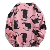 Autumn Sweater Harajuku Loose Cat Embroidery Casual Knitted Pullover Sweater Fashion Hip Hop Street Long Sleeve