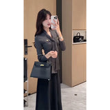 Feel-Dew Back Drawstring Long-Sleeved Sunscreen Shirt Mesh Splicing Sling Long Skirt Two