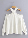 Women Autumn Fashion Young Solid Off-Shoulder Loose Sweaters Knitwear Street Style Long-Sleeve Knitted Pullovers Chic