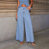 Selling New Solid Color Loose Fashion Long-Sleeved Denim Set Wide-Legged