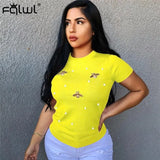 Loose Women Short Sleeve Pearl Beading Tshirt Ladies Tee Tops Summer Solid Weekend Casual Fit Round Neck Basic T