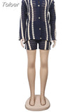 Striped Knitted Lapel Long Sleeve Single Breasted Tops and Shorts Two Piece Sets Womens Outfits Autumn 2023