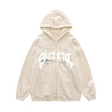 New Retro Zipper Sweater Gothic Letter Star Hoodie Trendy Men's Casual Outer Suit-Outfit