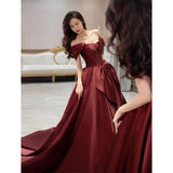 Bride Toast Dress 2025 New Shoulder High-End Small Temperament Wine Red Vertiny Engagement Dress