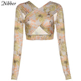 Sexy Party Night Club Hollow Out Tops Women Patchwork Personality Crossover Long sleeve Tops Casual Skinny
