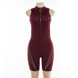 Playsuits sleeveless turtleneck zipper fly letter print patchwork bodysuit sporting skinny outfits 2020 tops