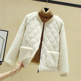 cotton jacket women autumn winter lambswool splice parka plus size loose warm outerwear female cotton-padded jackets