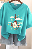 100% Cotton M-6XL T Shirt Chinese Lute Print Tshirt Short Sleeve Women's Top Summer Couple V Neck Oversized T