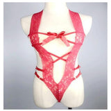 New Sexy Hollow Open Back Perspective Strap Bow Lace Lace Lingerie