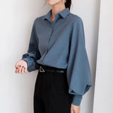 2022 New Fashion Women Blouse Tops Casual Cardigan Lantern Sleeve Solid Elegant Shirts Women Female Clothes White Blusas