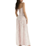 Women Long Dress Evening Party Summer Clothes 2023 Chic Elegant Floral Lace Sleeveless Sling Backless Dress Sexy Club Streetwear-Outfit