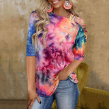 Dye Gradient Print T Shirt Women Hollow Out Strapless Oversized Tops Harajuku Sweatshirt Female Casual Summer 2021