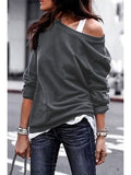Yskkt Women's Pullover Sweatshirt Heart Printed Long Sleeve One Shoulder Tops Autumn Winter Sweat Shirts Woman Casual