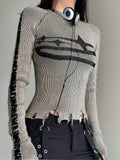 Patchwork Print Long Sleeve Jumpers Ripped Vintage Sweater for Women Autumn Winter Basic Pullovers Street Style-Outfit