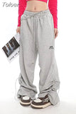 Waist Women Shirring Sweatpants Summer Fashion Streetwear Loose Wide Leg Pants Harajuku Casual Female Hip Hop