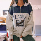 2021 Vintage Zip up Women Sweatshirts Streetwear Letter Printed Hoodies Women Back To The Basics Loose Sweatshirt with