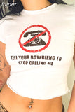 Slogan Printed Graphic T Shirts Streetwear Fashion 2023 Summer Clothes for Women Casual Sexy White Crop Top