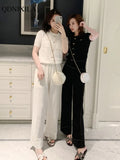 Summer Sweet Women's Pants Set Casual Stripe Elegant Fashion Short Sleeve Knit Top T-shirt Loose Wide Leg Pants 2-piece