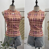 Mesh Vest Retro Design Slim Slimming Sleeveless T-Shirt Short Top