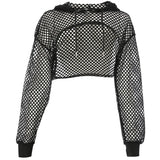 Spring And Summer Sexy Grid Hollowed-Out Short-Sleeved Navel T-Shirt For A Woman.-Outfit
