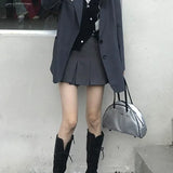 Korean Fashion Gray Pleated Skirt Women Vintage Cute High Waist Sexy Mini Skirts Kawaii Preppy Style Summer